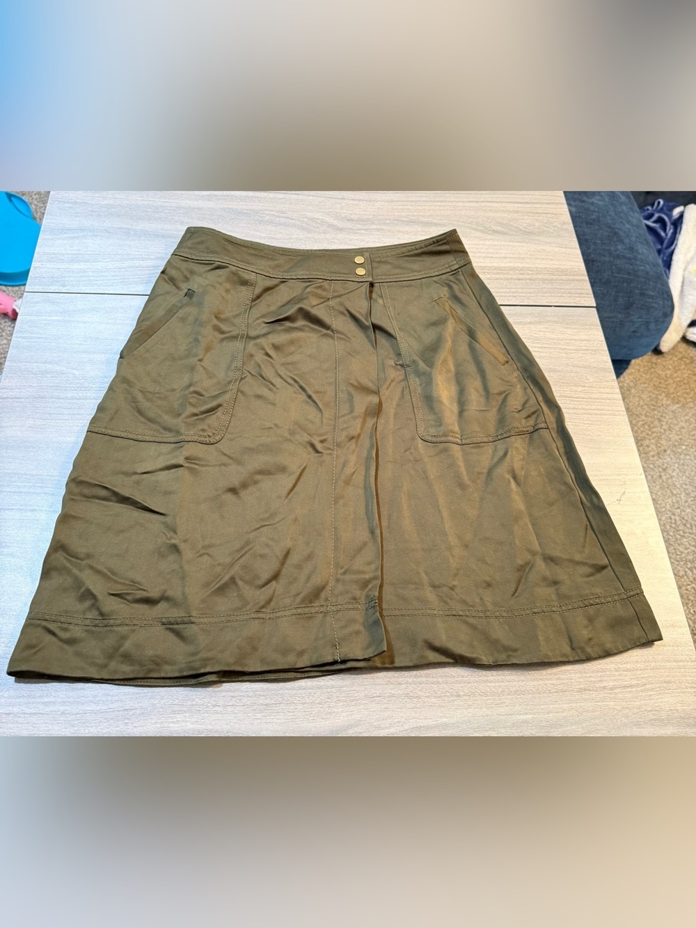 Loft Olive Green A-Line Pocket Skirt